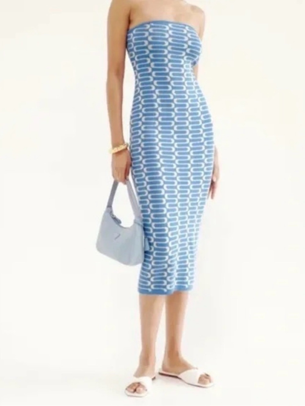 Reformation Cianna Strapless Knit Midi Dress XL Blue White Organic Cotton